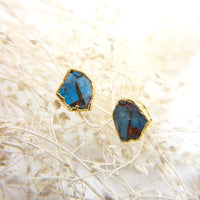 Raw TURQUOISE Stud Earrings, DECEMBER Birthstone Earrings with 18K Gold Plated 925 Silver Post Earrings, Gift for Her, 2 PCs
