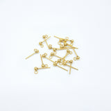Ball Posts Stud Earring Post for Earring Making, 3mm Ball with Ring, 18K Gold Plated, With Ear Nuts, Retail & Wholesale (STER-0013G)