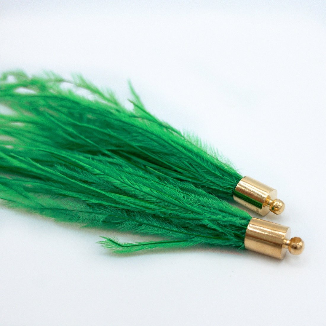Ostrich Feather Jewelry Tassel in KELLY GREEN for Jewelry Making and Crafts, 2 PCs (FOBS001-KG) - UniqueBeadsNY