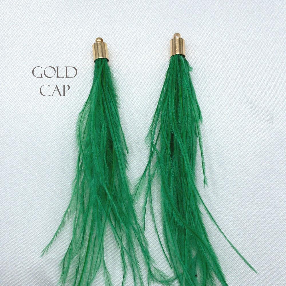 Ostrich Feather Jewelry Tassel in KELLY GREEN for Jewelry Making and Crafts, 2 PCs (FOBS001-KG) - UniqueBeadsNY