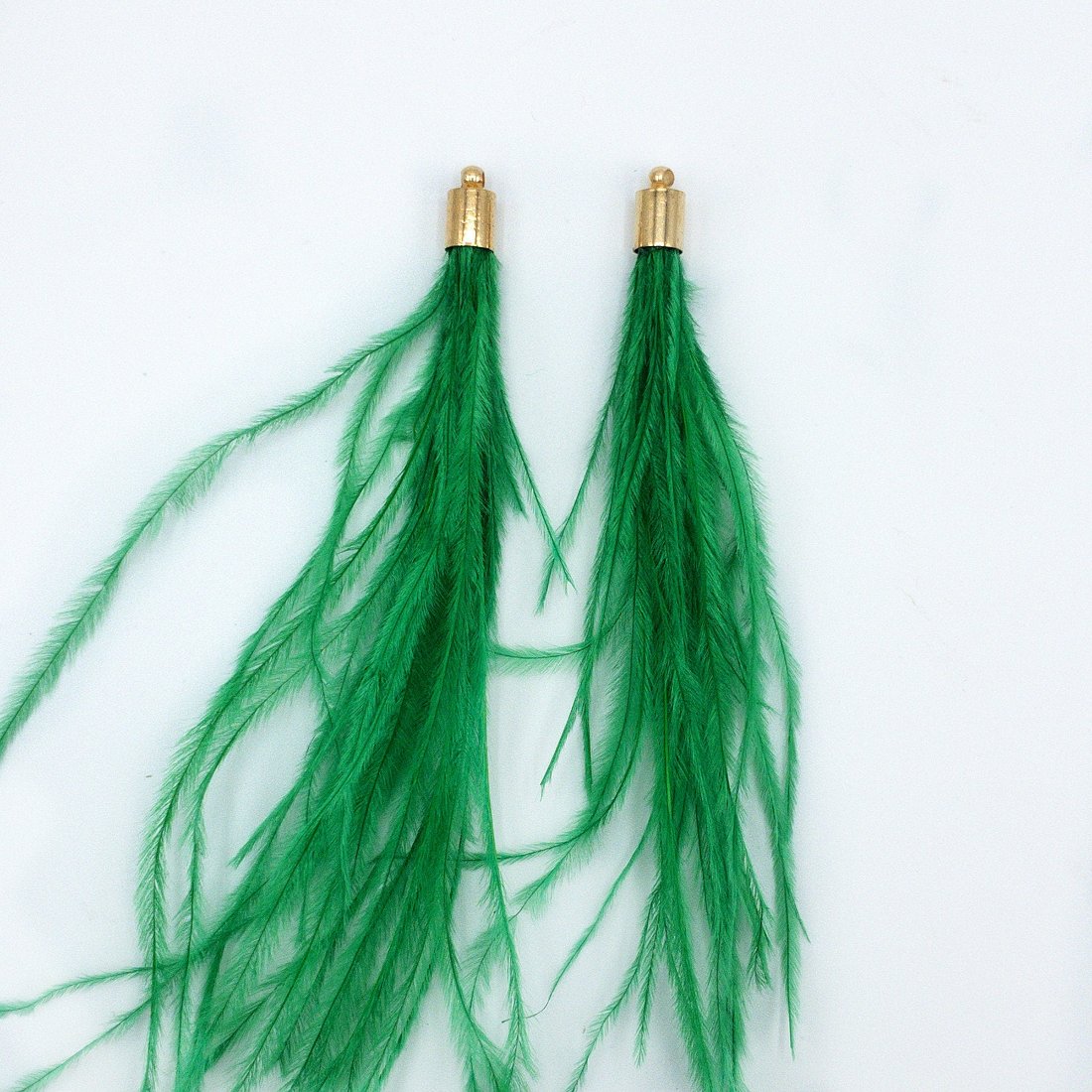 Ostrich Feather Jewelry Tassel in KELLY GREEN for Jewelry Making and Crafts, 2 PCs (FOBS001-KG) - UniqueBeadsNY