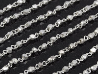 Rosary Chain with 2.5mm Diamond Cut Faceted Beads, Matte Silver Plated, Brass Beaded Chain, 5ft, CLEARANCE  (CB001-25)