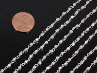 Rosary Chain with 2.5mm Diamond Cut Faceted Beads, Matte Silver Plated, Brass Beaded Chain, 5ft, CLEARANCE  (CB001-25)