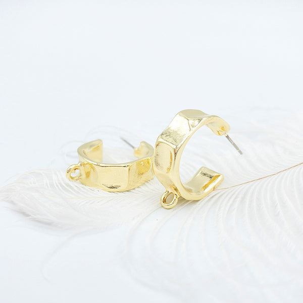 Hoop Earring Findings in Gold with 925 Sterling Silver Posts and Hammered Texture, With Ear Nuts, CLEARANCE (ALSSER001G)