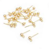 Ball Posts Stud Earring Post Finding in 18K Gold STARDUST Plating, 4mm with Attachment Loop, Nickel Free, Retail & Wholesale (BRER-0020G)