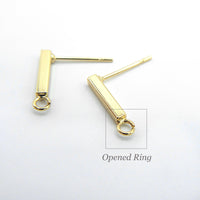 Bar Earring Post Finding in L Shape, 18K Gold Plating with Opened Ring, 925 Silver Posts, With Ear Nuts, Retail and Wholesale (BRER-0023AG)