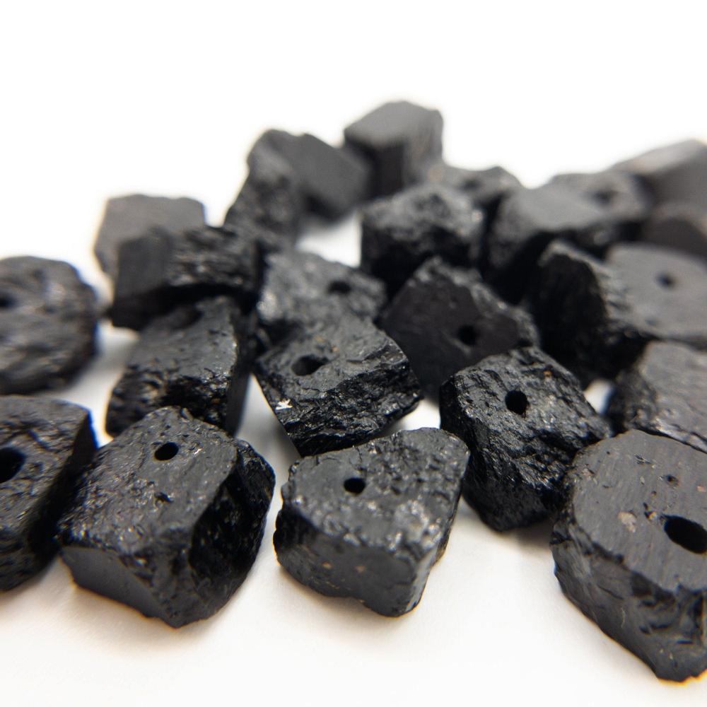 Raw BLACK TOURMALINE, Dainty Birthstone for LIBRA , 1mm Hole Center Drill, Root Chakra Crystal, Loose Gemstone Retail & Wholesale (G23RAW) - UniqueBeadsNY