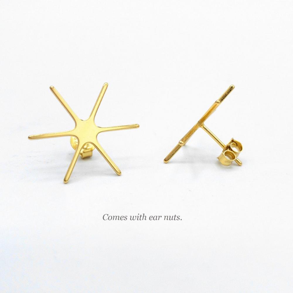 Jewelry Setting Blank for Stud Earrings, 6 Prong Claw Earring Setting for Raw Irregular Gemstones, Sterling Silver 18K Gold Plated (PS001) - UniqueBeadsNY