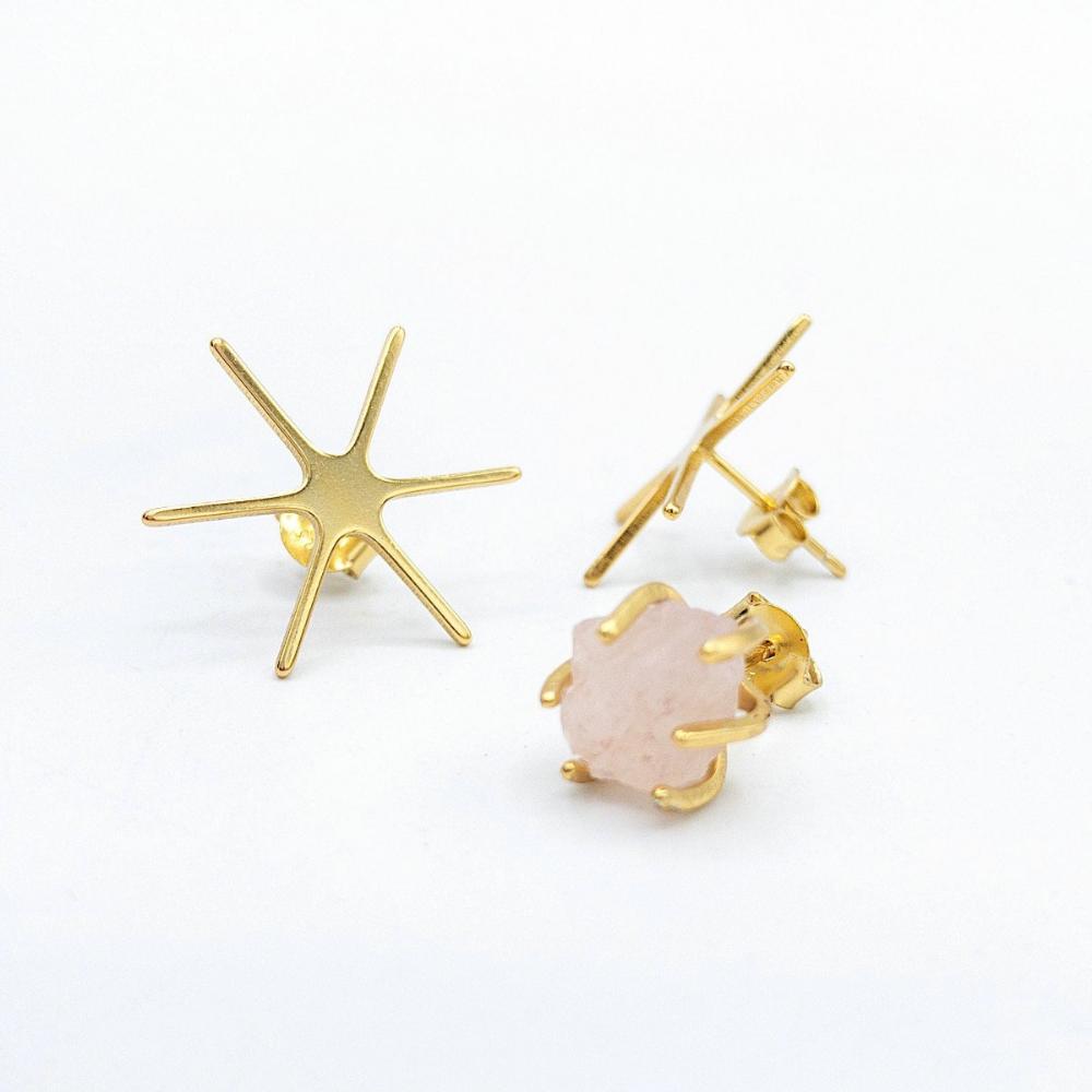 Jewelry Setting Blank for Stud Earrings, 6 Prong Claw Earring Setting for Raw Irregular Gemstones, Sterling Silver 18K Gold Plated (PS001) - UniqueBeadsNY