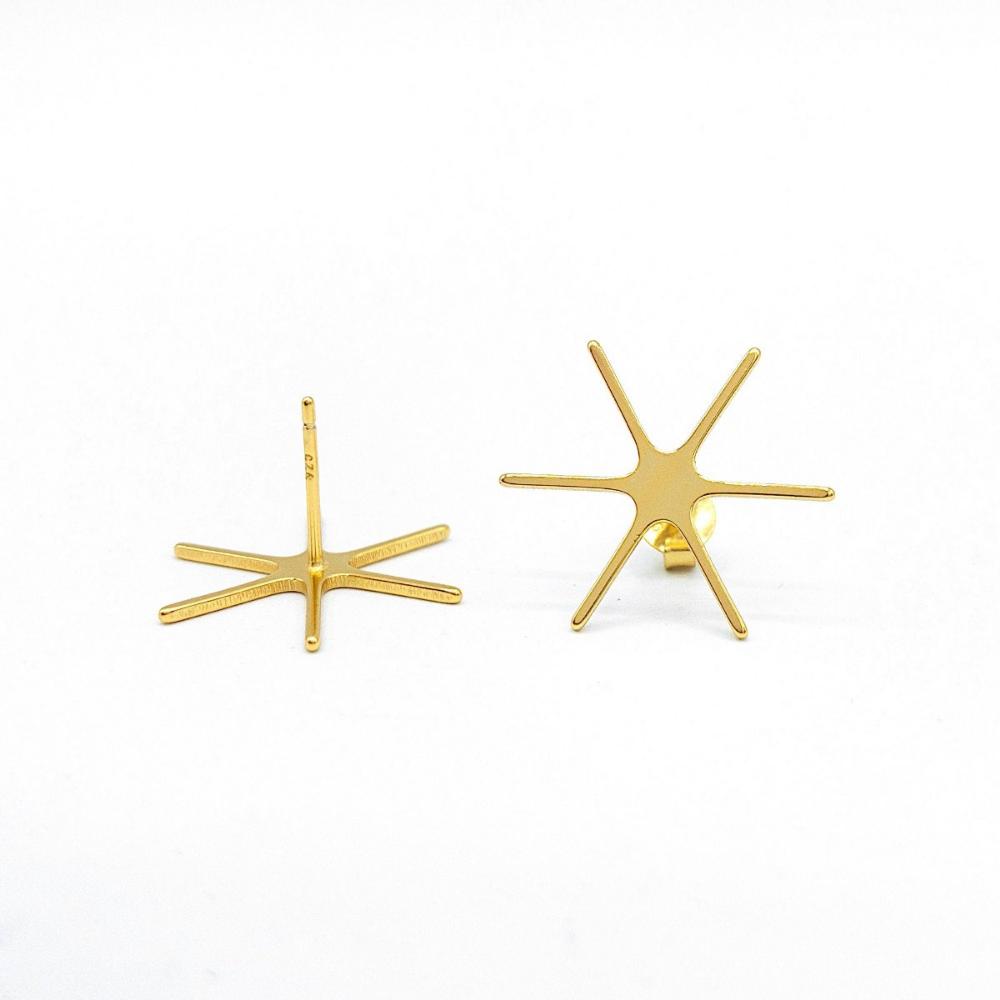 Jewelry Setting Blank for Stud Earrings, 6 Prong Claw Earring Setting for Raw Irregular Gemstones, Sterling Silver 18K Gold Plated (PS001) - UniqueBeadsNY