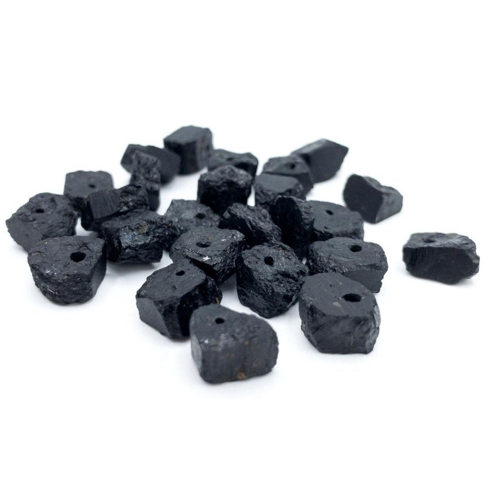 Raw BLACK TOURMALINE, Dainty Birthstone for LIBRA , 1mm Hole Center Drill, Root Chakra Crystal, Loose Gemstone Retail & Wholesale (G23RAW) - UniqueBeadsNY