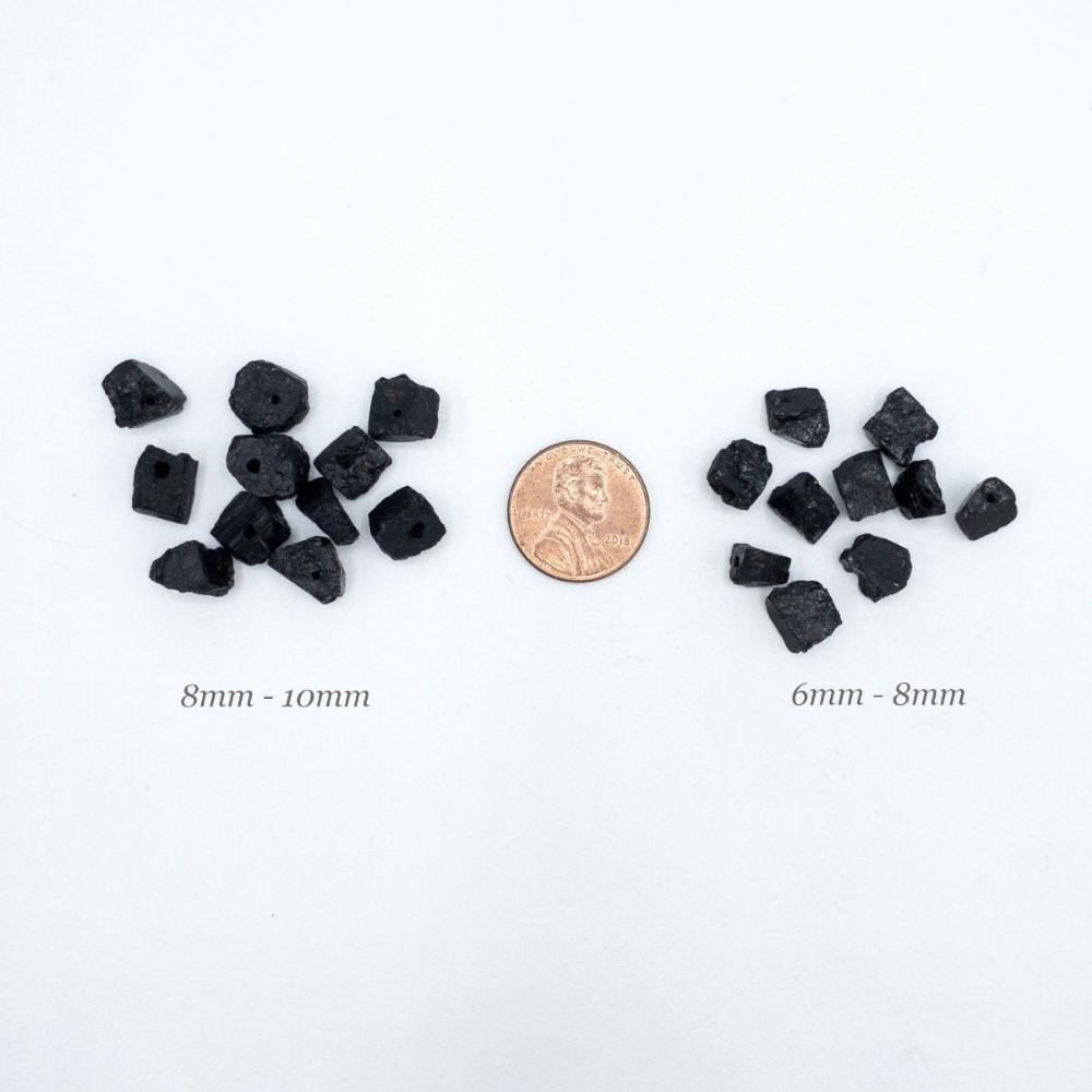 Raw BLACK TOURMALINE, Dainty Birthstone for LIBRA , 1mm Hole Center Drill, Root Chakra Crystal, Loose Gemstone Retail & Wholesale (G23RAW) - UniqueBeadsNY