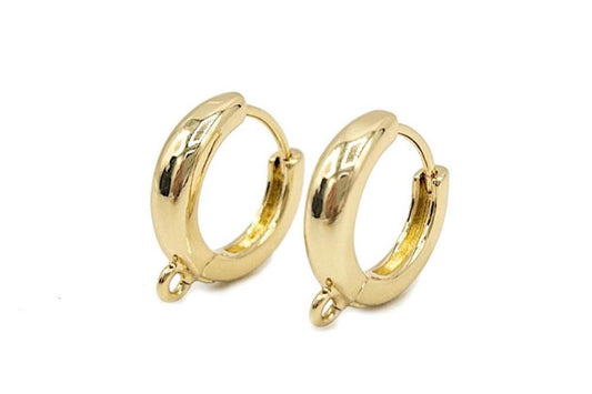Huggie Hoop Earring Findings in 18K Gold Plating, One-Touch Hoop with Attachment Ring, Nickle Lead Free, Retail & Wholesale (BRSSER-0023G) - UniqueBeadsNY