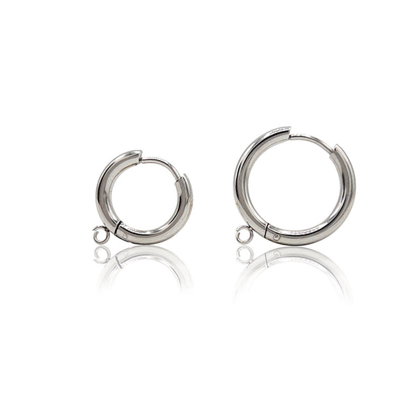 Huggie Hoop One-Touch Surgical Stainless Steel Earring Finding, Dark Silver Earring Hoops with Ring, Retail & Wholesale (STER-0015S) 19mm (Inner 14mm)