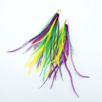 Ostrich Feather Jewelry Tassel in Bright MARDI GRAS Theme, for Jewelry Making and Crafts, 2 PCs (FOBS001-BMG)