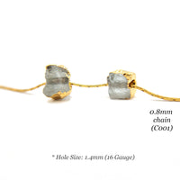 Raw AQUAMARINE Gemstone, Dainty MARCH Birthstone Bead with 1.4mm Hole, Rough Cut Birthstone Charm 14K Gold Plated, 2 PCs (G03RB)