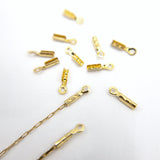 Crimp End Caps in Gold, Crimp Ends for 0.8mm Fine Chain, Cord End Caps, Fold Over End Caps in 22K Gold Plating and Stainless Steel (F001)