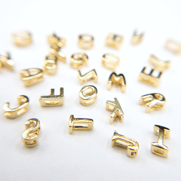 Alphabet Charms, Gold Letter Beads, Initial Beads for Jewelry Making, Small Letter Pendants, 22K Gold Plated Over Sterling Silver (P007-G) F - 1 Piece