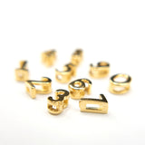 Number Charms, Tiny 925 Silvers Number Slide Beads in 22K Gold for Personalized Jewelry, Small Number Pendants, Gold Number Beads (P008-G)