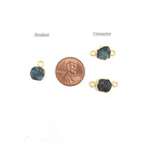 Raw EMERALD Gemstone, Dainty MAY Birthstone Pendant / Connector, Rough Cut Birthstone Charm 24K Gold Plated, 2 PCs (G05)