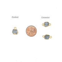 Raw AQUAMARINE Gemstone, Dainty MARCH Birthstone Pendant / Connector, Rough Cut Birthstone Charm 24K Gold Plated, 2 PCs (G03)