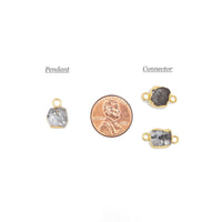 Raw HERKIMER Gemstone, Dainty APRIL Birthstone Pendant / Connector, Rough Cut Birthstone Charm 24K Gold Plated, 2 PCs  (G04)