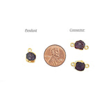 Raw GARNET Gemstone, Dainty JANUARY Birthstone Pendant / Connector, Rough Cut Birthstone Charm in 24K Gold Plating, 2 PCs (G01)