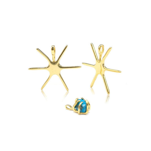 Jewelry Setting Blank for Pendant, 6 Prong Claw Blank Setting for Raw Irregular Gemstones, Sterling Silver in 18K Gold Plated (PS002) - UniqueBeadsNY