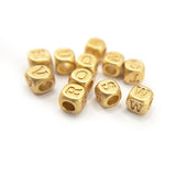Alphabet Beads, 4.5mm Gold Letter Cube Beads, Tiny Initial Beads for Jewelry Making, Small Letter Charms, Matte Gold Plated  (P010-G)