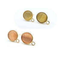 Cats Eye Earring Findings in Gold Plating with 925 Silver Posts, Made with Dyed Cat Eye Cabochon, CLEARANCE (BRSSER-0022-G)