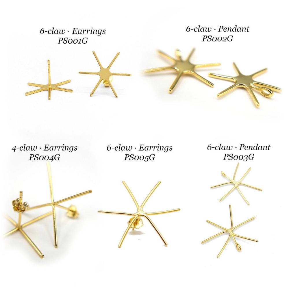 Jewelry Setting Blank for Earring Making, Handmade 6 Prong Claw Earring Setting for Raw Irregular Stones, 925 Silver/ 18K Gold Plated/ PS005 - UniqueBeadsNY