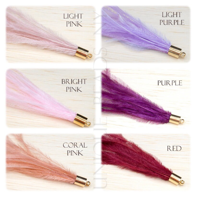 Ostrich Feather Jewelry Tassel in RED for Jewelry Making and Crafting, 2 PCs (FOBS001-RD) - UniqueBeadsNY