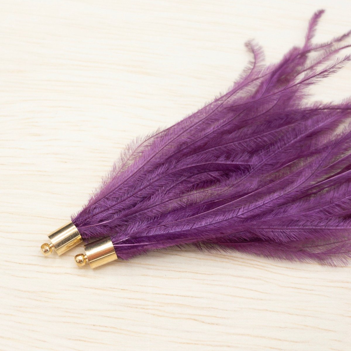 Ostrich Feather Jewelry Tassel in PURPLE for Jewelry Making and Crafts, With Gold or Silver Caps, 2 PCs (FOBS001-PP) - UniqueBeadsNY