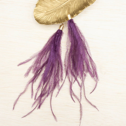 Ostrich Feather Jewelry Tassel in PURPLE for Jewelry Making and Crafts, With Gold or Silver Caps, 2 PCs (FOBS001-PP) - UniqueBeadsNY