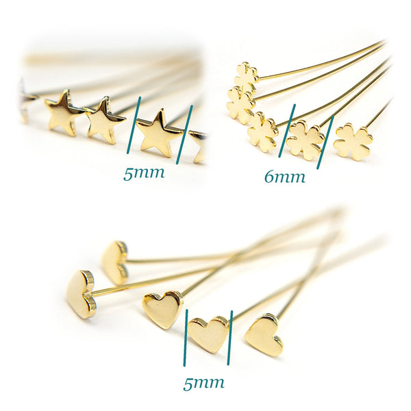 Head Pins for Jewelry Making, Heart Head Pins, Star Head Pins