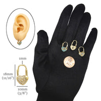Padlock Hoop Earrings with CZ, Heart Shape Cute Lock Earrings, Lock Earrings with Cubic Zirconia, 4 PCs, CLEARANCE (SALE016)