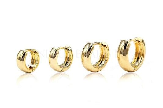 Chunky Huggie Hoop Earrings in 18K Gold Plating, Comfortable Sleep-in Earring, Clicker Hoops Nickle Lead Free & Hypoallergenic (BRER0031) - UniqueBeadsNY