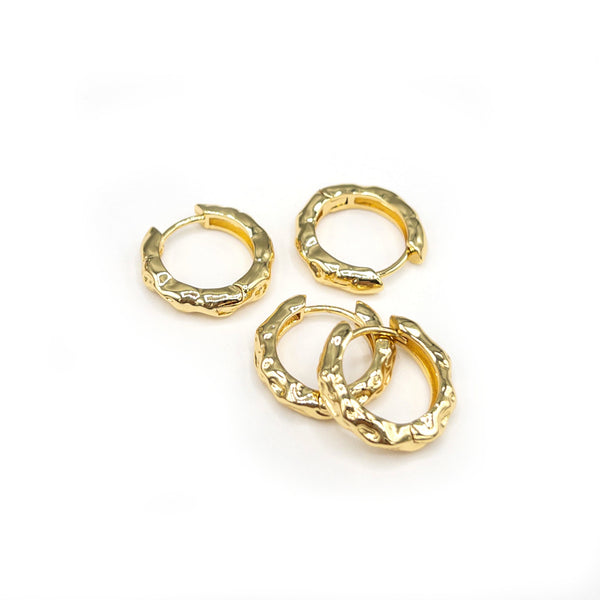 Rough Textured Huggie Hoop Earrings in 18K Gold Plating, Comfortable Earring, Clicker Hoops Nickle Lead Free & Hypoallergenic (BRER0030)