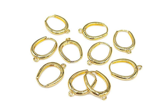 Oval Huggie Hoop Earring Findings in 18K Gold Plating, Clicker Hoop Earring with Ring, Nickel Free, Retail & Wholesale (BRER0029) - UniqueBeadsNY
