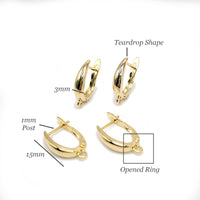 Teardrop Style Earring Finding in 18K Gold Plating, Brass Latch-Back One-Touch Earrings, Nickel Free, Retail & Wholesale (BENFER005G)