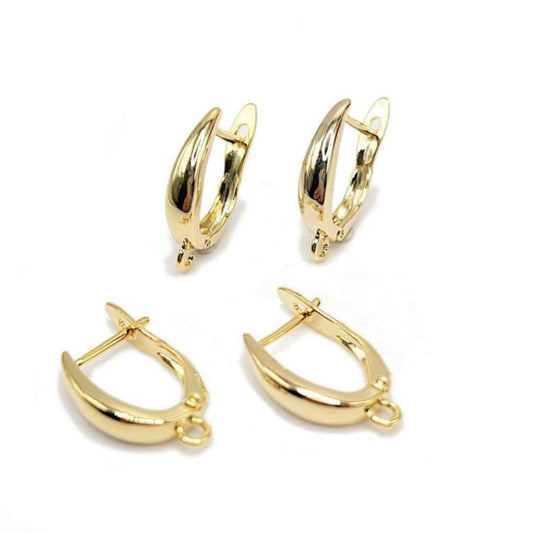 Teardrop Style Earring Finding in 18K Gold Plating, Brass Latch-Back One-Touch Earrings, Nickel Free, Retail & Wholesale (BENFER005G) - UniqueBeadsNY