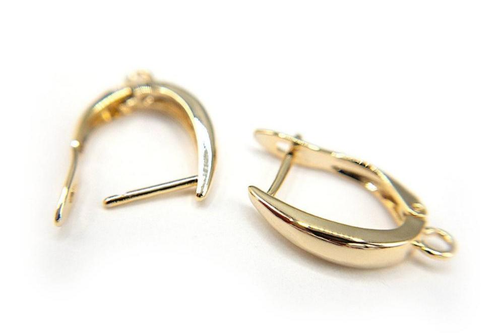 Teardrop Style Earring Finding in 18K Gold Plating, Brass Latch-Back One-Touch Earrings, Nickel Free, Retail & Wholesale (BENFER005G) - UniqueBeadsNY