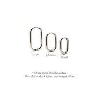 Huggie Hoop One-Touch Surgical Stainless Steel Earrings, 316L Silver Hoop Earrings, Rectangle/ Oval Shape Hoop Earrings (STER-0023S)