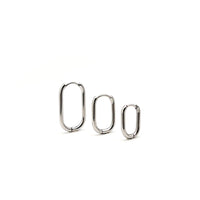 Huggie Hoop One-Touch Surgical Stainless Steel Earrings, 316L Silver Hoop Earrings, Rectangle/ Oval Shape Hoop Earrings (STER-0023S)