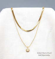 Double-Layered Chain Necklace, Multi Strand Necklace, Stainless Steel Herringbone Necklace in PVD 18K Gold Plating, Adjustable (CNST003)