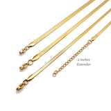 Herringbone Necklace in PVD 18K Gold Plating, 316L Stainless Steel Flat Snake Chain Necklace, Adjustable with 2" Extender (CNST005G)