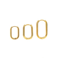 Huggie Hoop One-Touch Surgical Stainless Steel Earrings, PVD Plating Gold Hoop Earrings, Rectangle/ Oval Shape Hoop Earrings (STER-0023G)