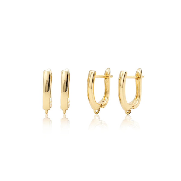 Latch-Back Earring Finding in 18K Gold Plating, Brass Lever-Back One-Touch Earrings with Loop, Nickel Free, Retail & Wholesale (BENFER009G)