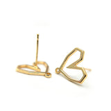 Geometric Hollow Heart Stud Earring with Loop, Small Heart Earring Findings, Lead & Nickel Free with 14K Gold Plating, Wholesale Welcome - UniqueBeadsNY