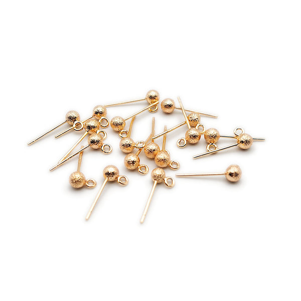 Stardust Ball Posts Earring Finding with loop, 925 Sterling Silver Pins, 18K Gold Plating, Earring Finding DIY Dangle Earrings Drop Earrings